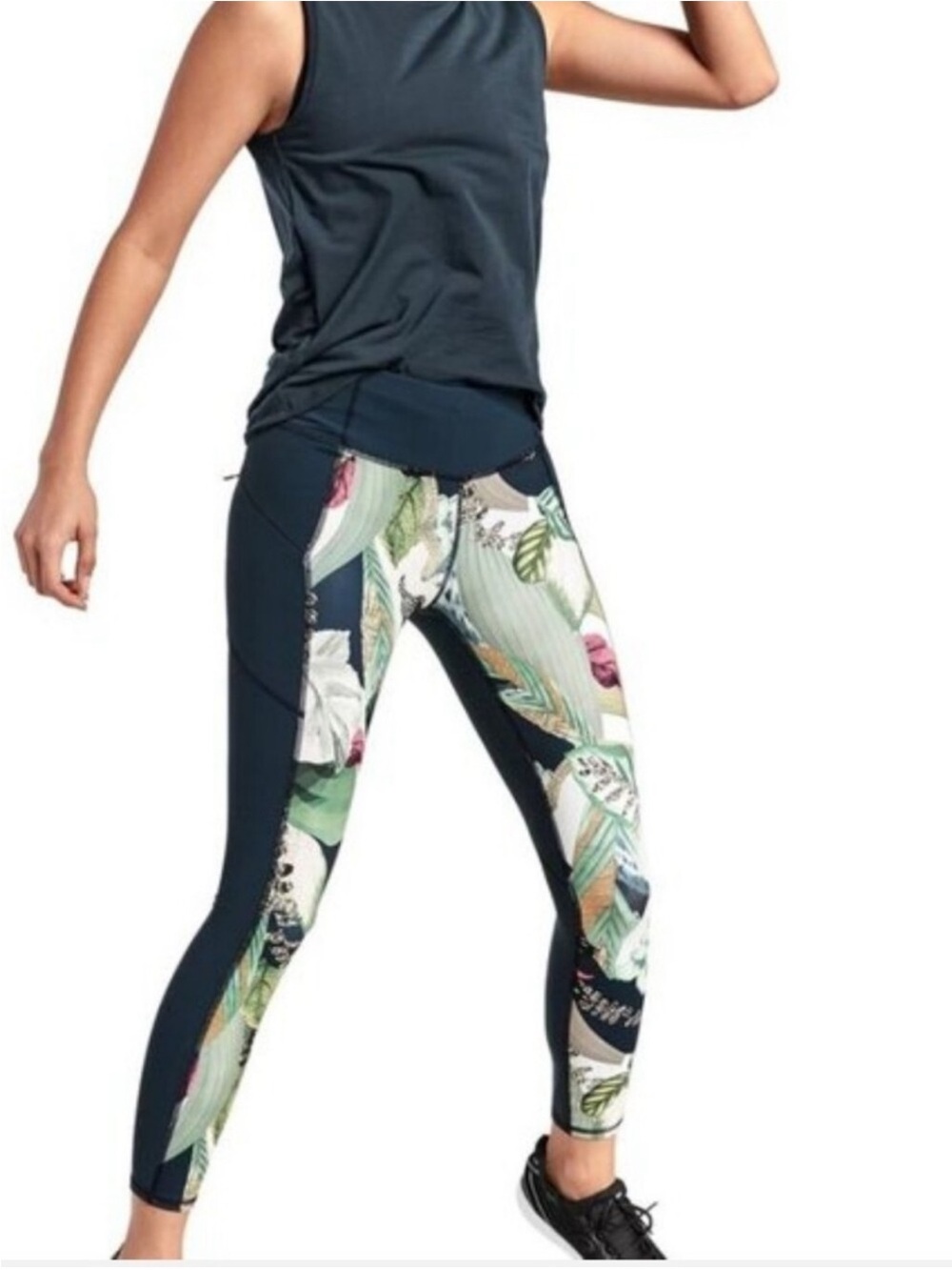 Athleta S/XS Navy Floral Panel Leggings